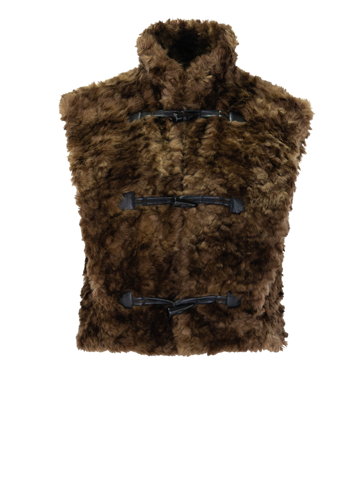 jocya shaggy faux fur vest in brown