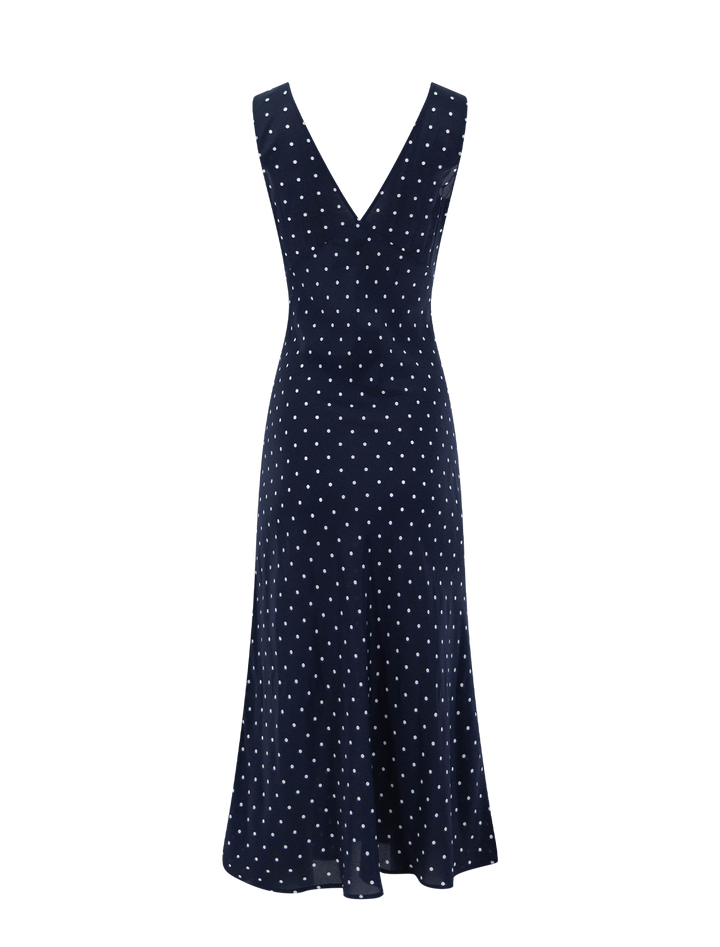 audrina dress in navy polka dots