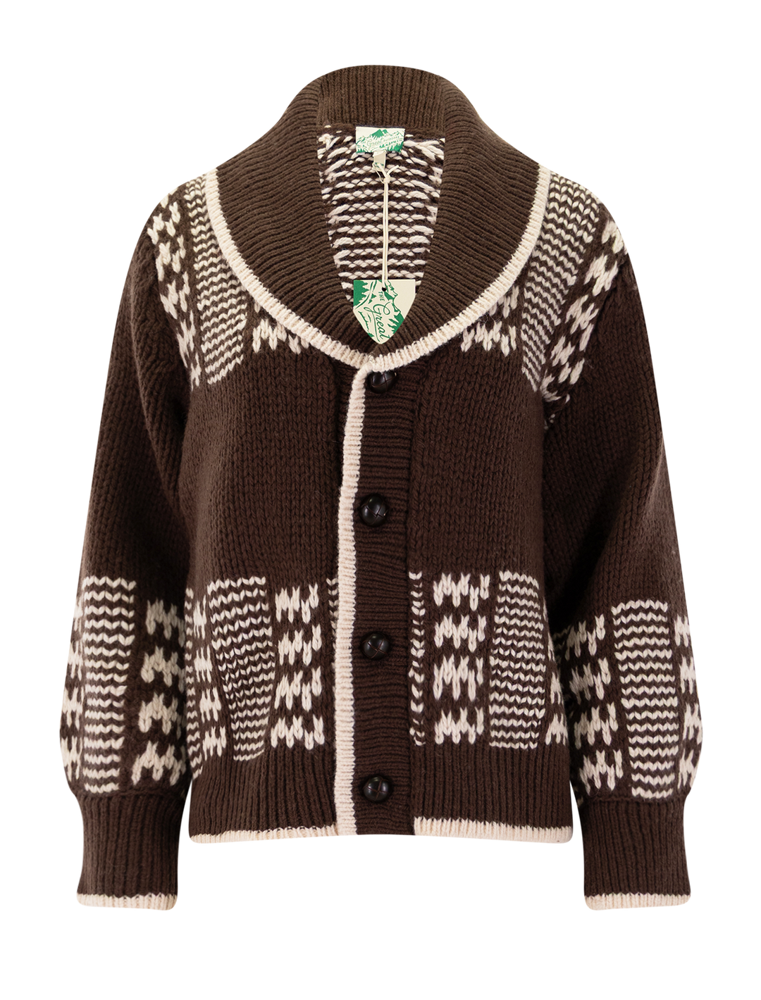 the chalet cardigan in walnut and cream