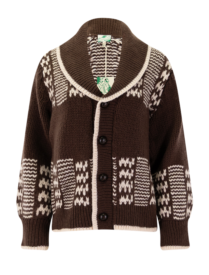 the chalet cardigan in walnut and cream