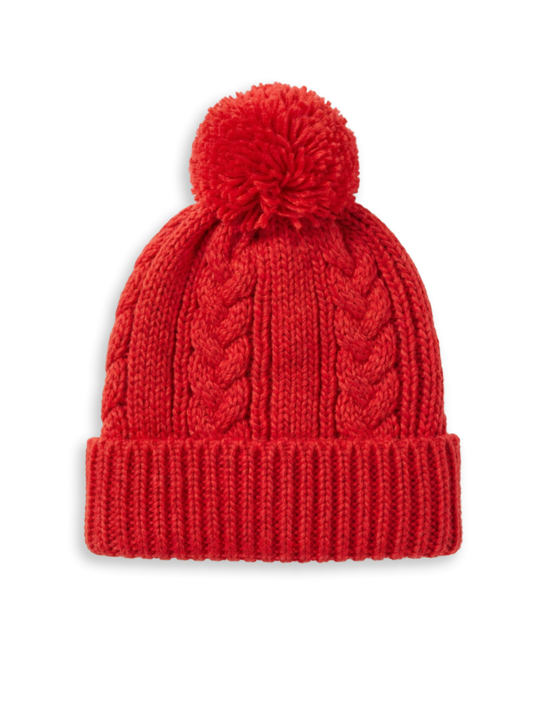 cable knit pom beanie in poinsettia
