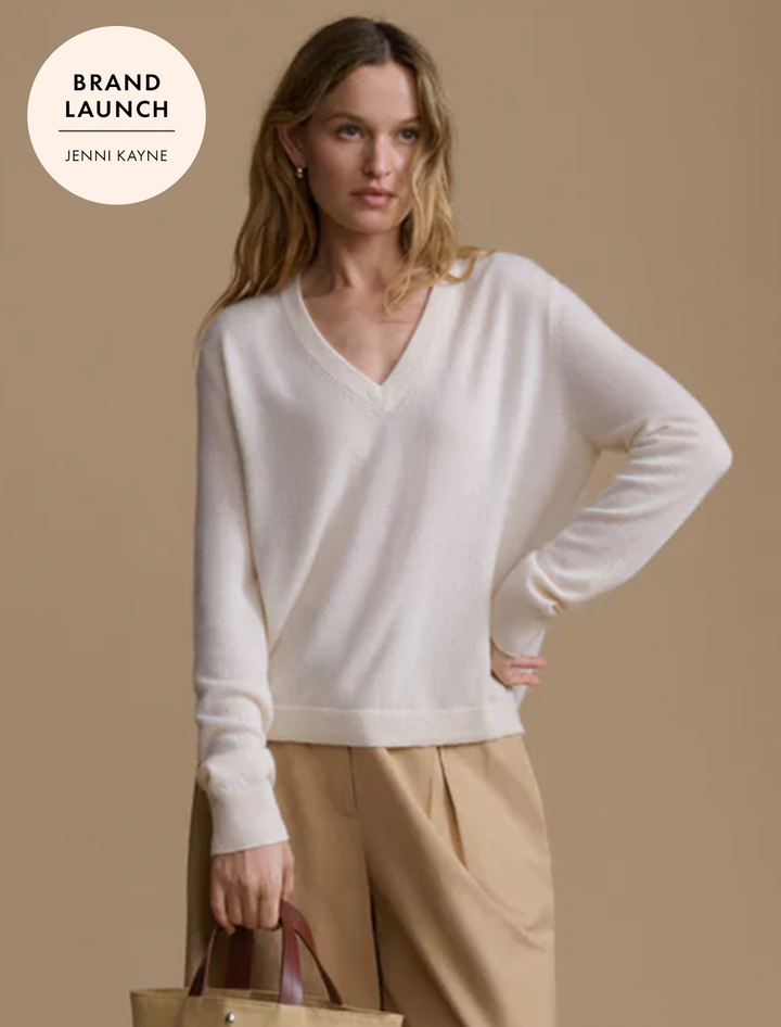 flynn cashmere vneck sweater in ivory