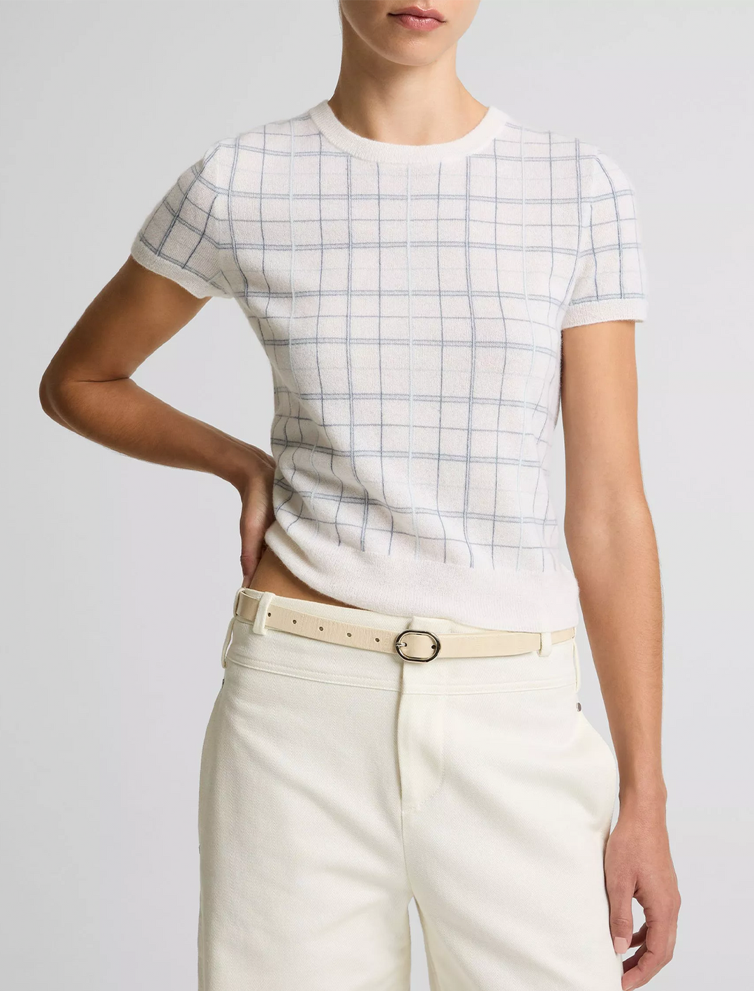short-sleeve crew in lagoon plaid