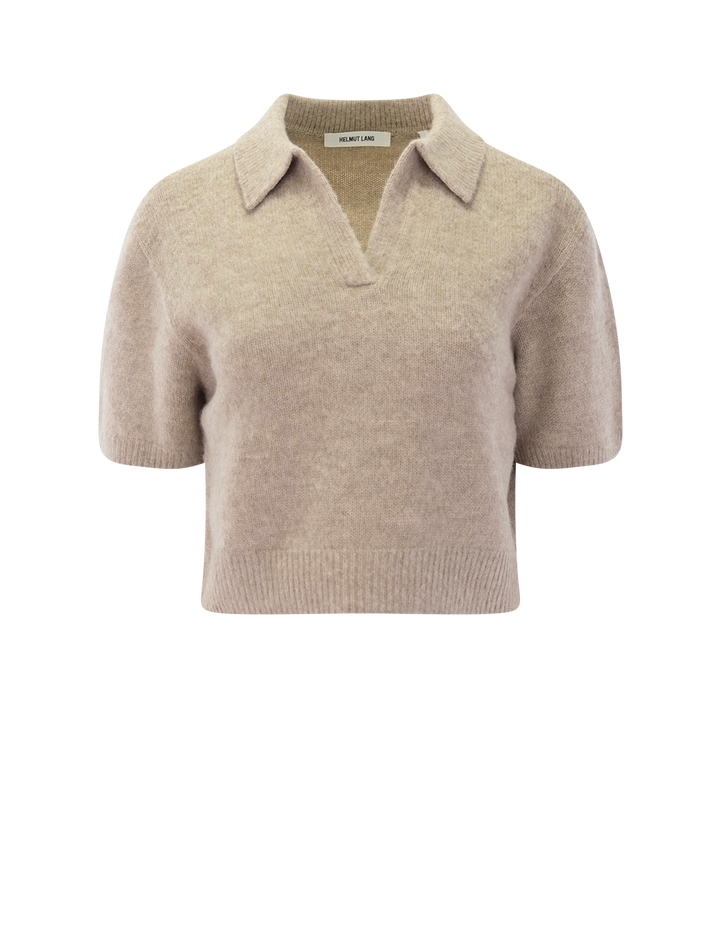 short sleeve wool polo in oatmeal melange