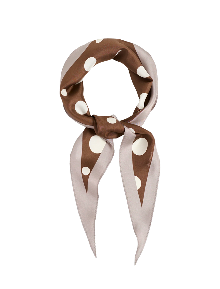 retro polka dot silk diamond scarf in coffee