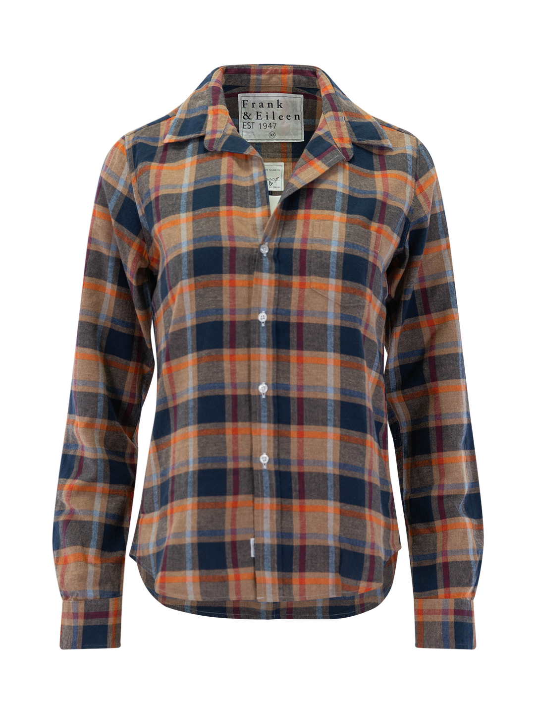 barry in gold, navy, and orange plaid flannel