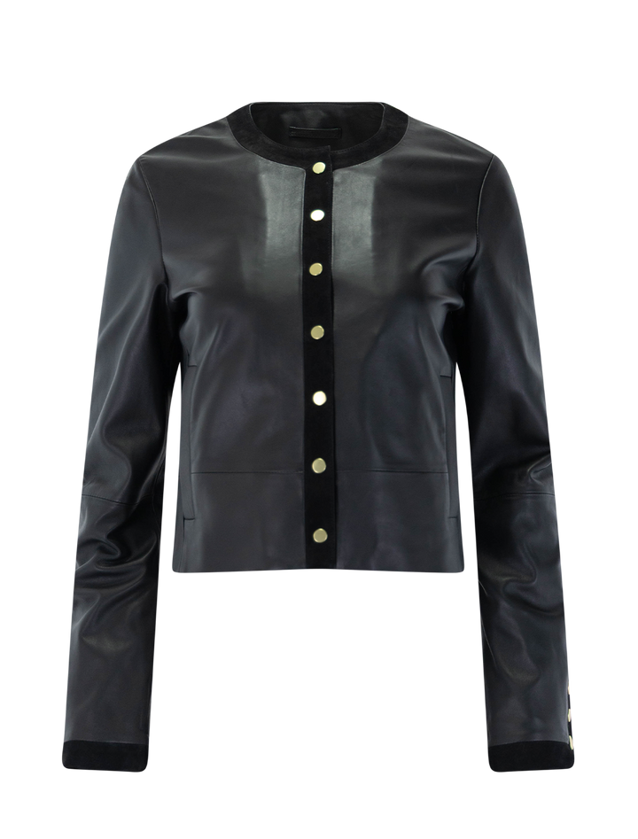 leather cropped jacket in black