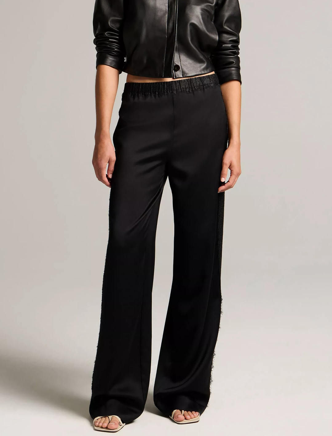 lace trim pants in black