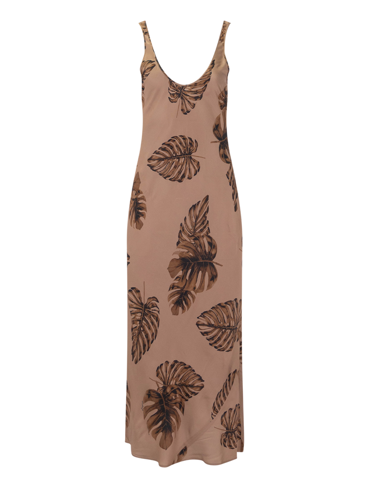 akiya satin maxi dress in hazelnut palms