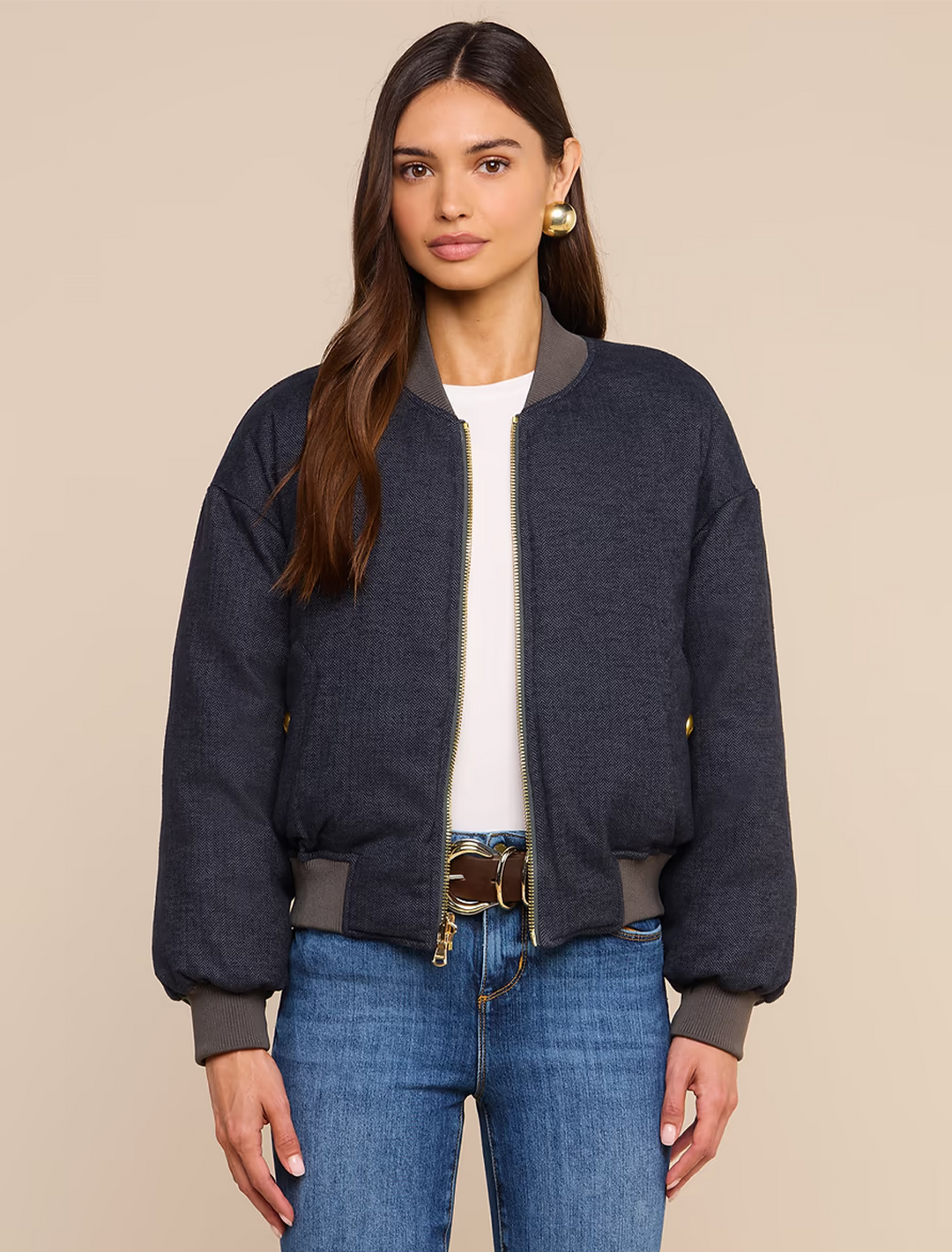 violeta reversible puffer in olive charcoal herringbone
