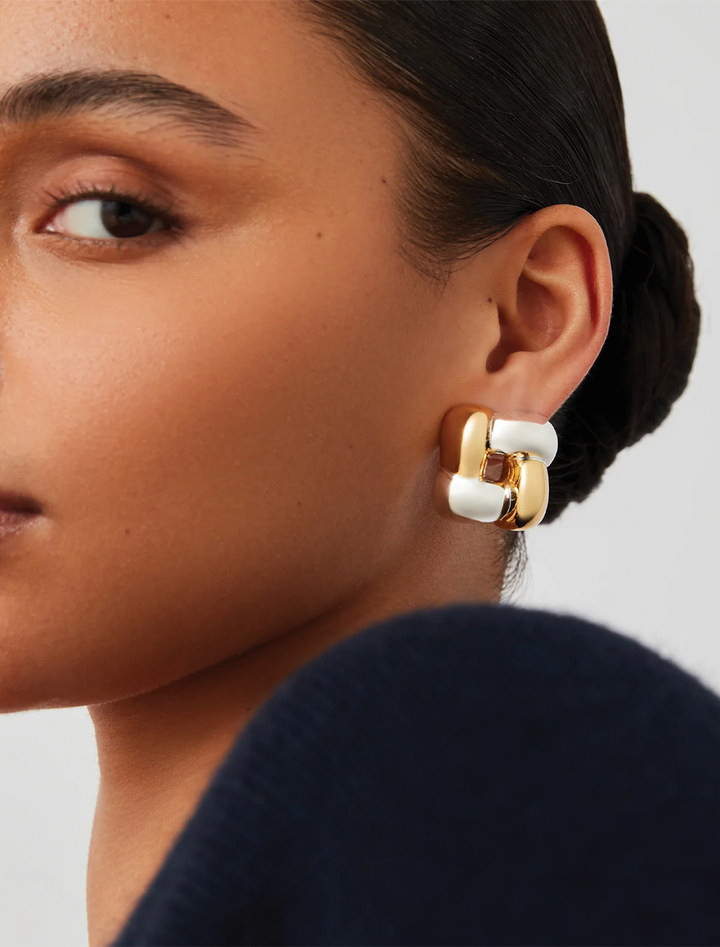 medium woven square earrings in two tone