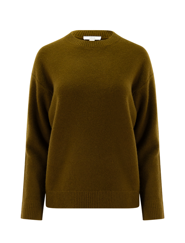 cashmere crewneck sweater in moss ochre