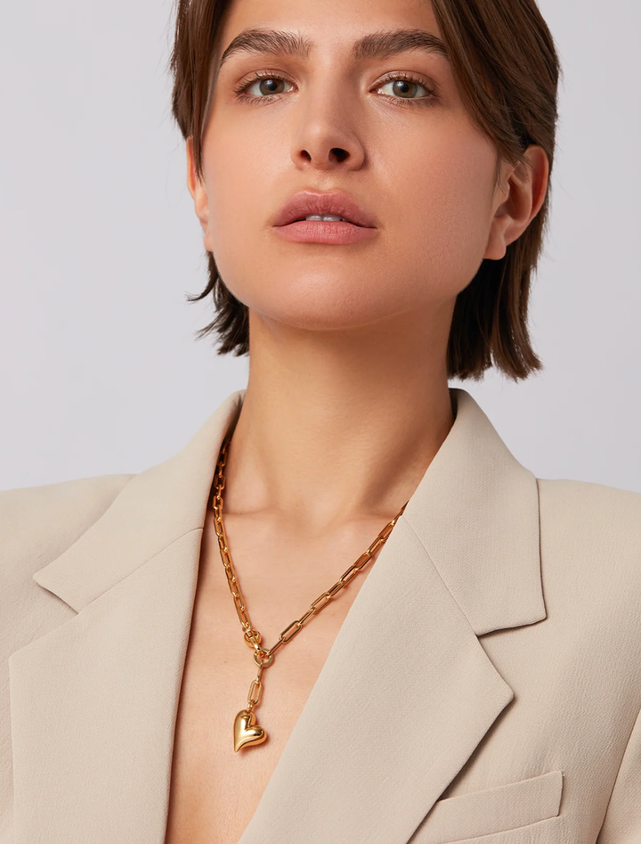 puffy heart necklace in gold