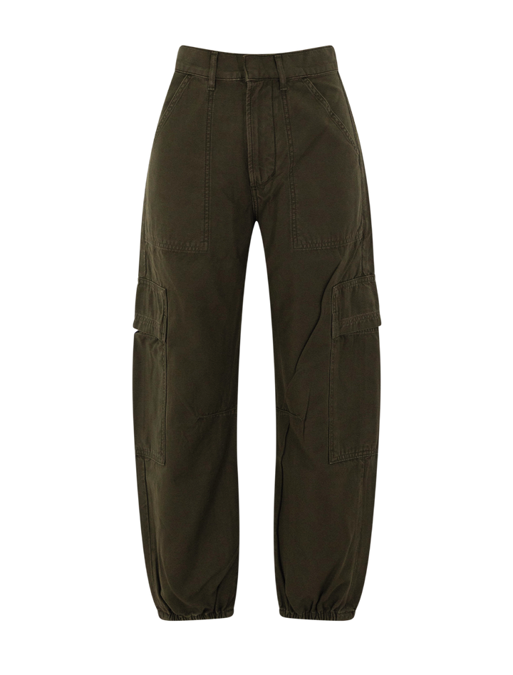 ciela bubble hem utility pant in moss