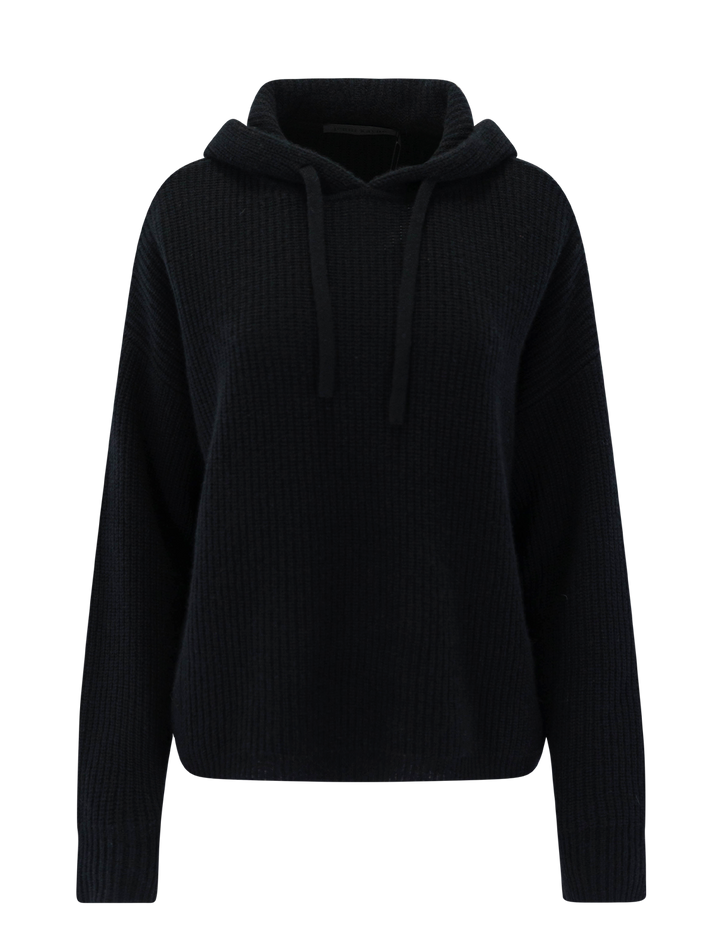 cashmere fisherman hoodie in black