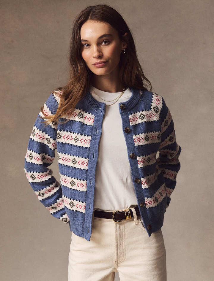 fiorella fair isle cardigan in french blue