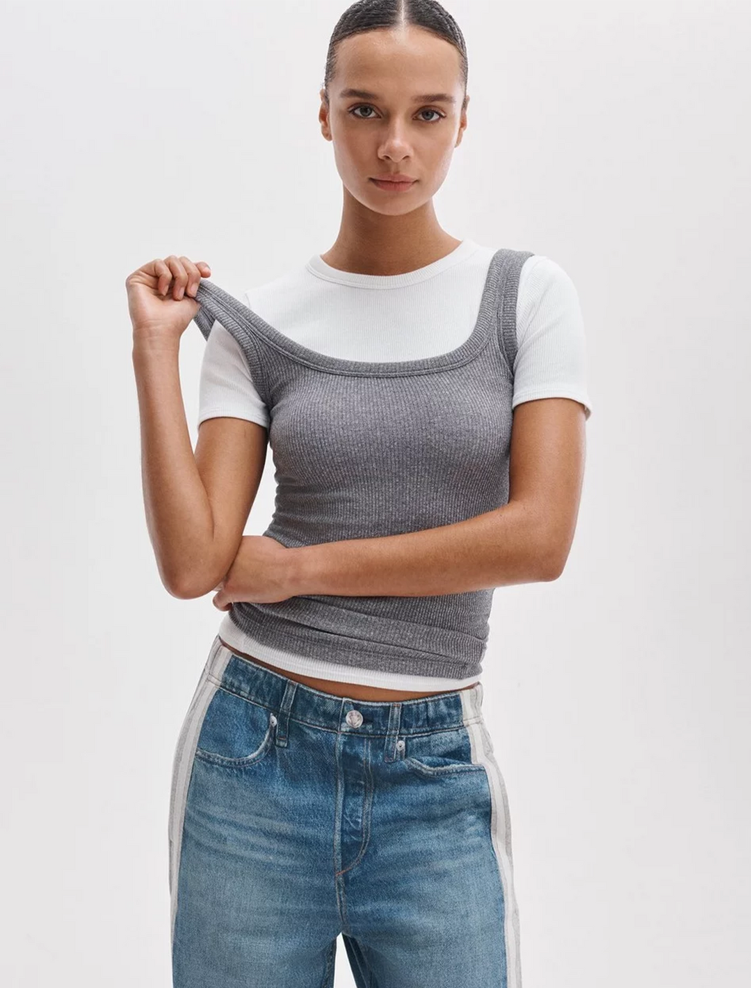 essential rib heather u neck tank in heather grey
