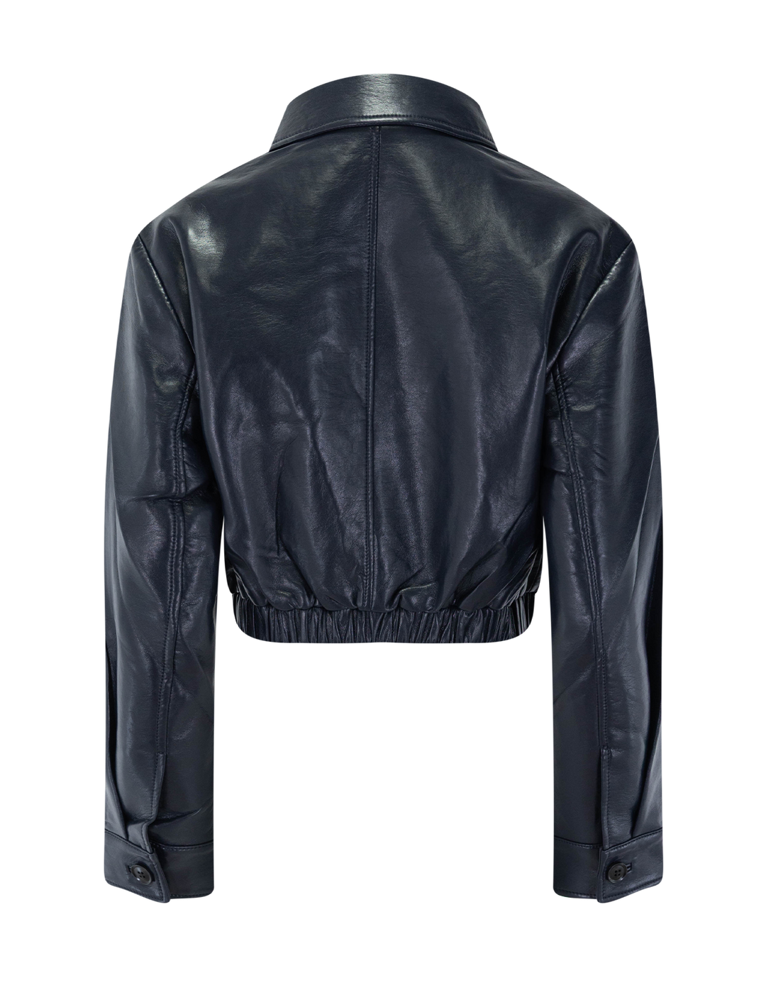 nahla cropped leather jacket in navy