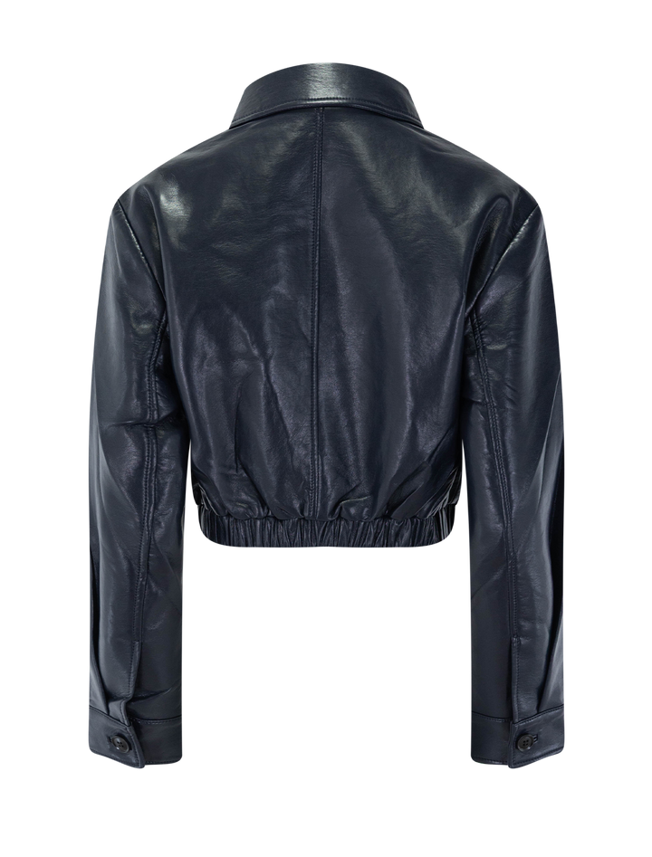 nahla cropped leather jacket in navy