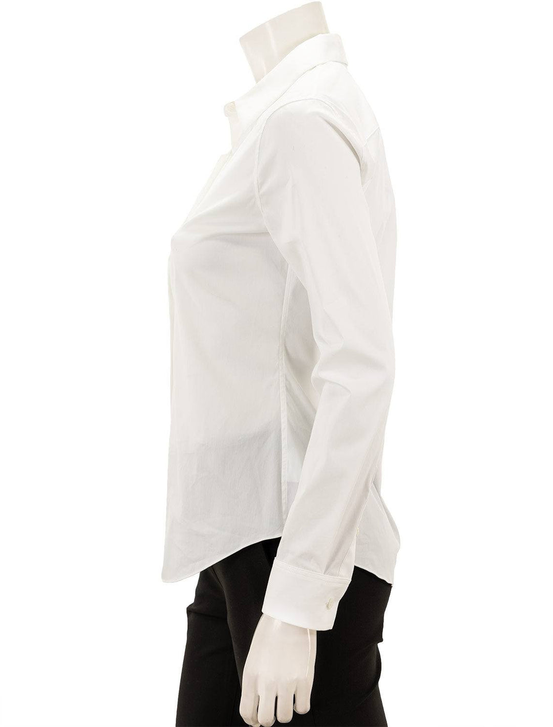 Side view of Theory's tenia luxe button up shirt in white.