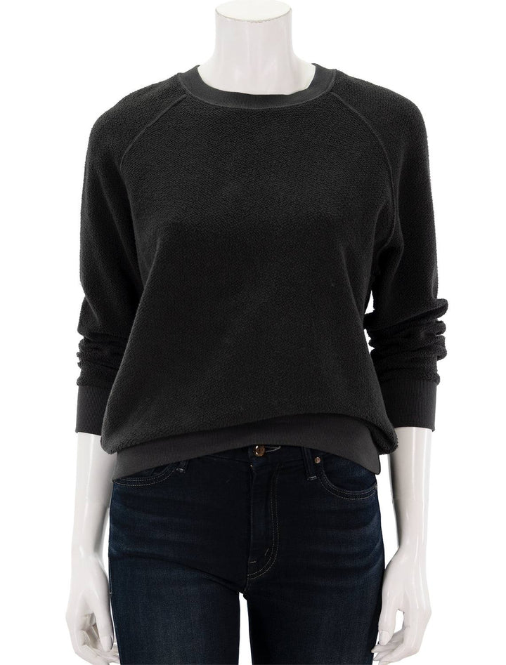 Front view of Perfectwhitetee's ziggy inside out sweatshirt in vintage black.