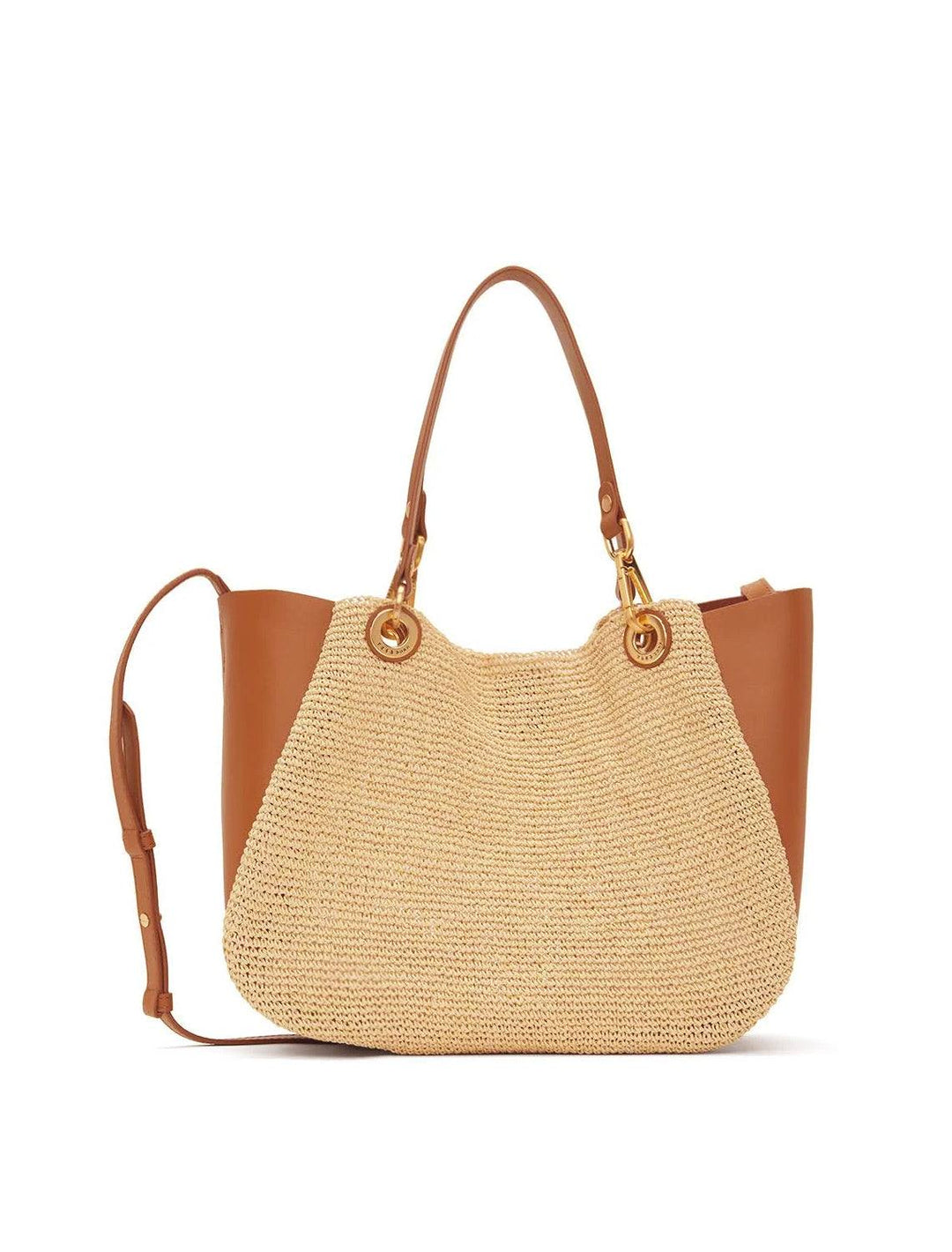 front view of revival summer mini tote, showing handles and crossbody strap