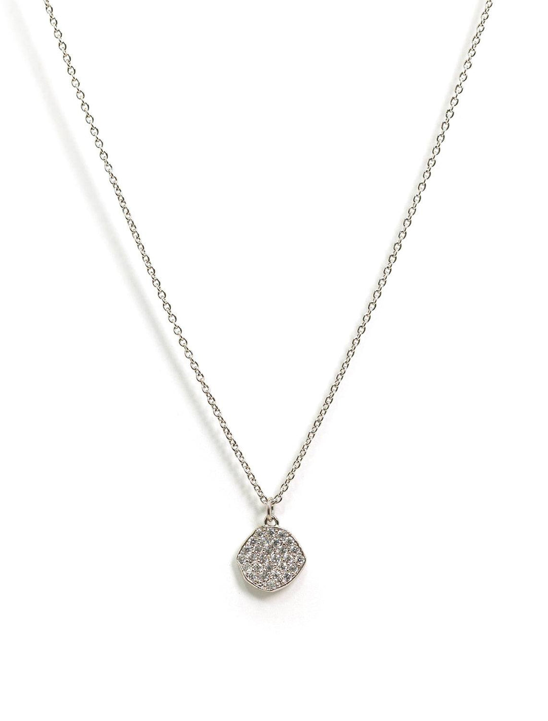 Front view of Tai's simple chain necklace with cz disc.