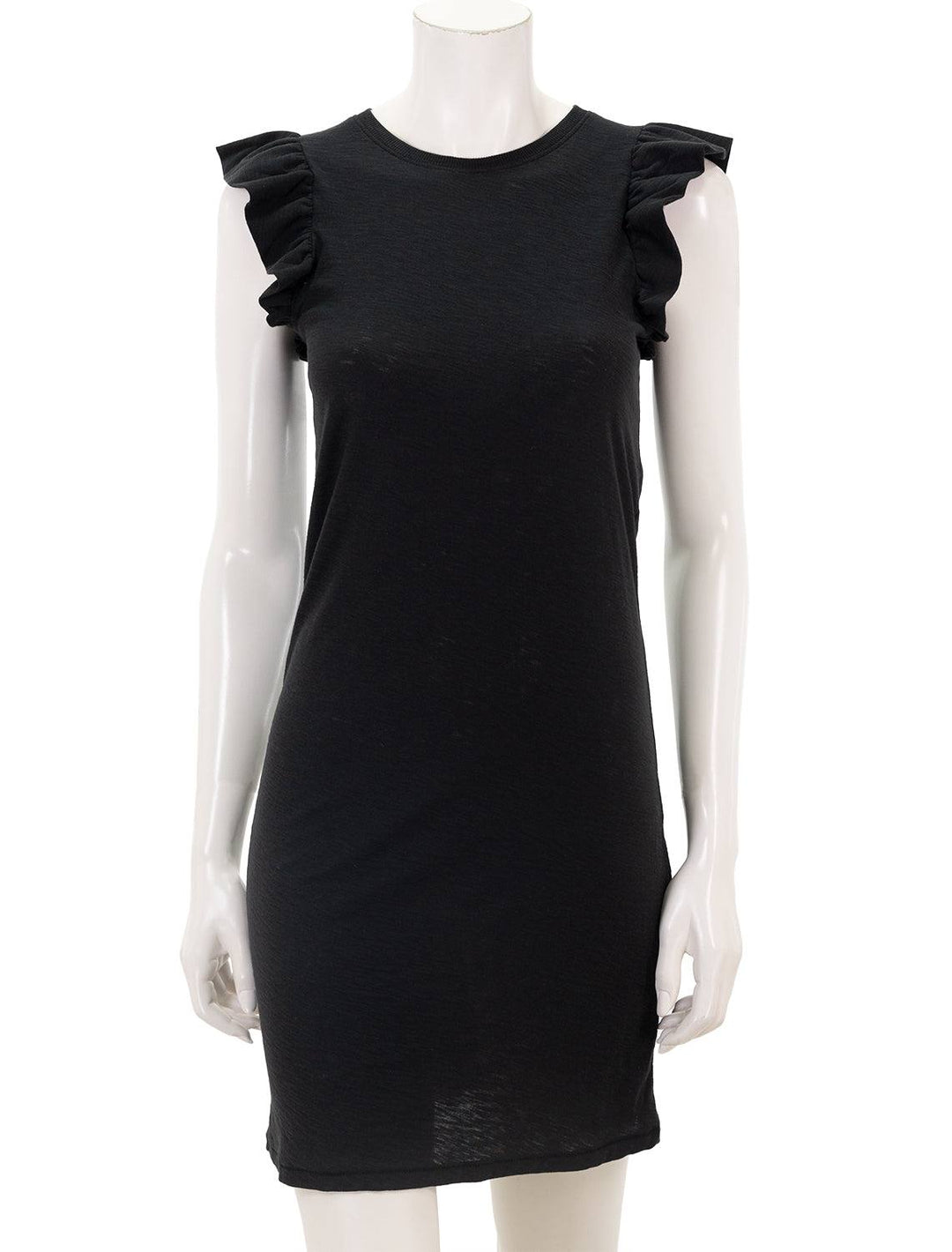 front view of elliot fused ruffle dress in black hemline hits above mid thigh