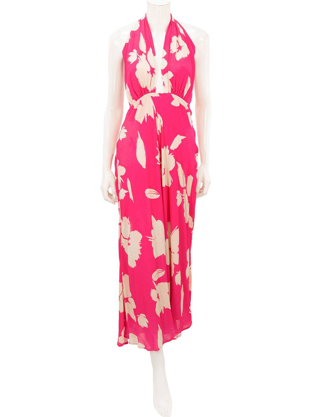 front view of tatum dress in pink caicos print