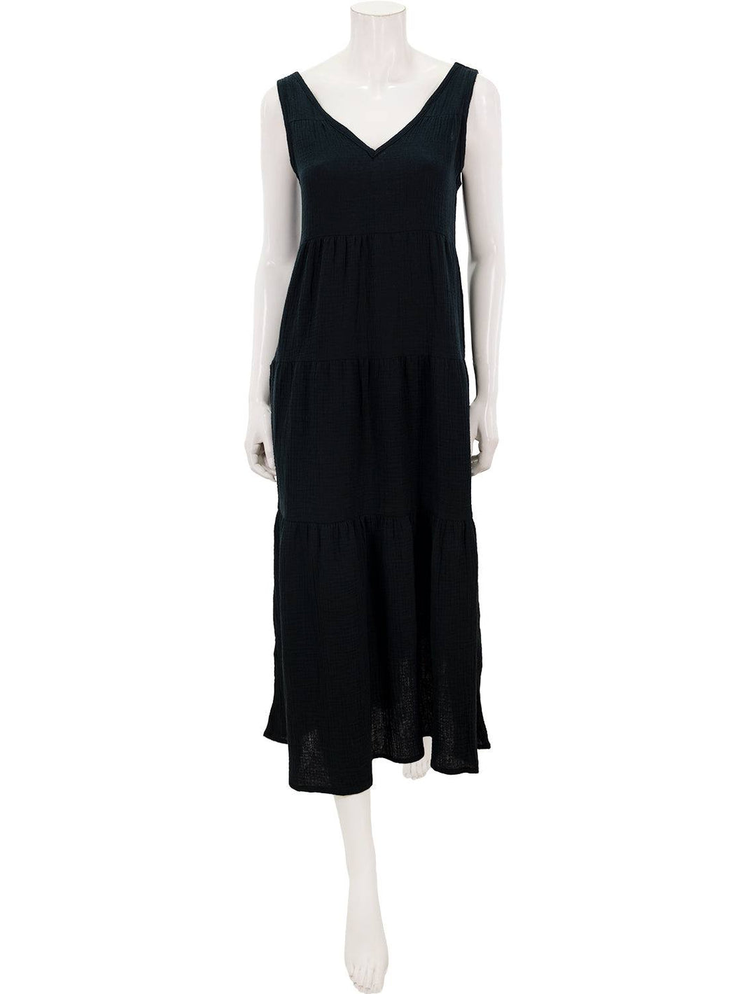 front view of corinne dress in black featuring a crinkle texture