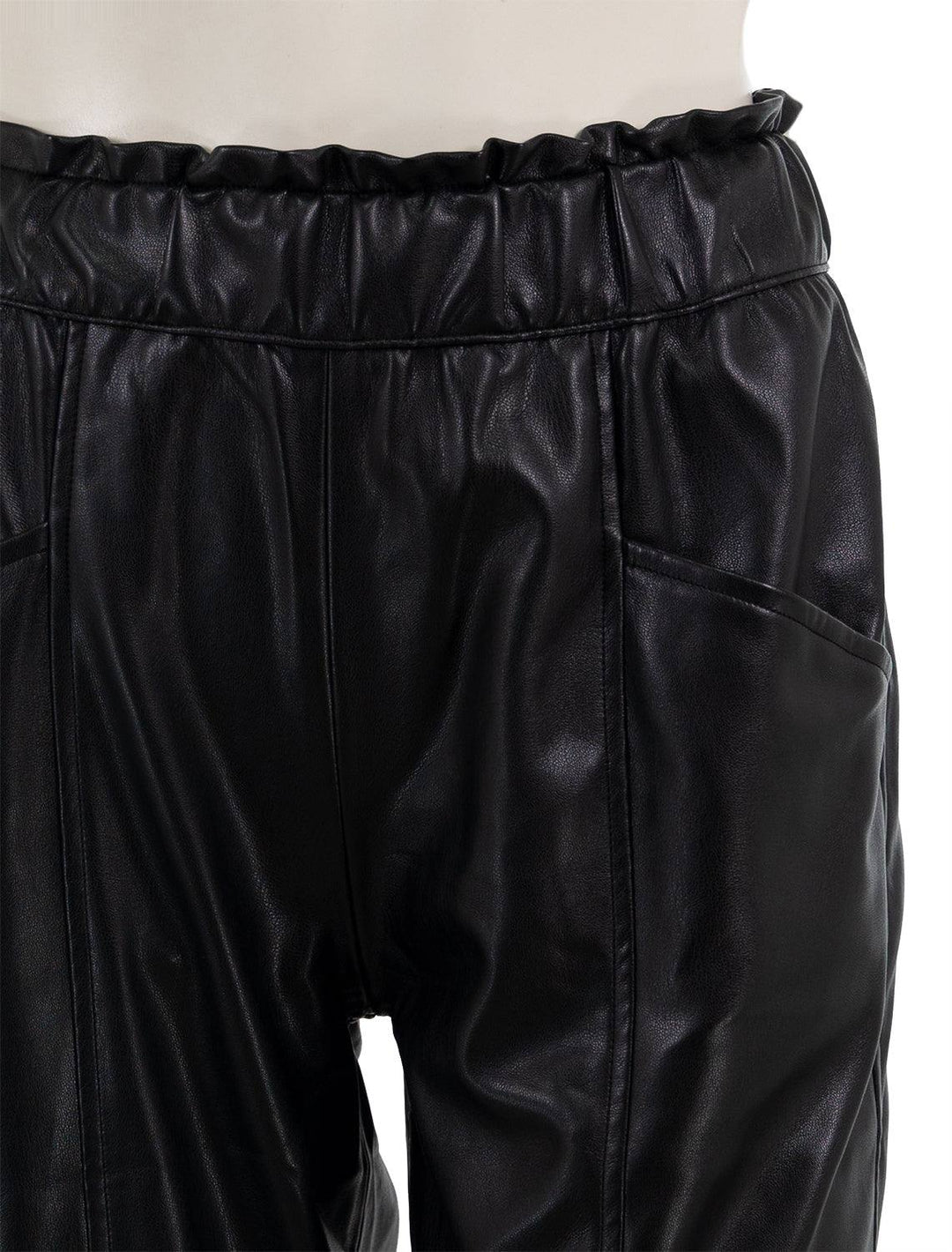 Close-up view of Sunday NYC's Harper Pant in Black Vegan Leather.