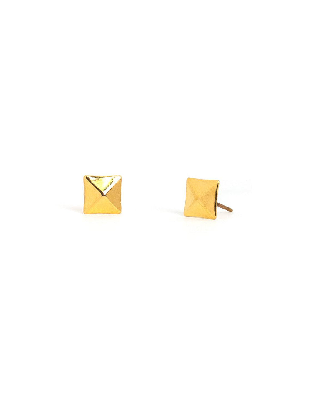 front view of gold square studs