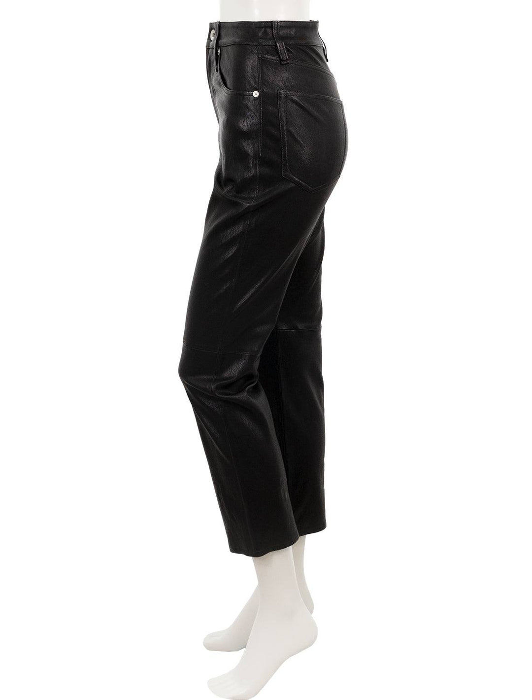 side view of vintage leather cigarette pant in black