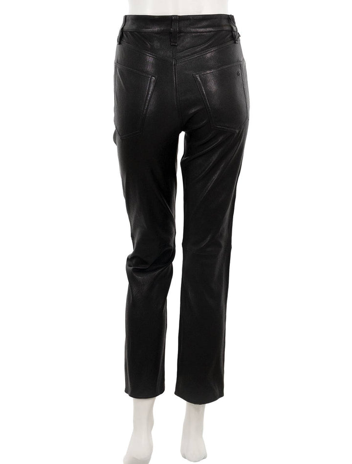 back view of vintage leather cigarette pant in black