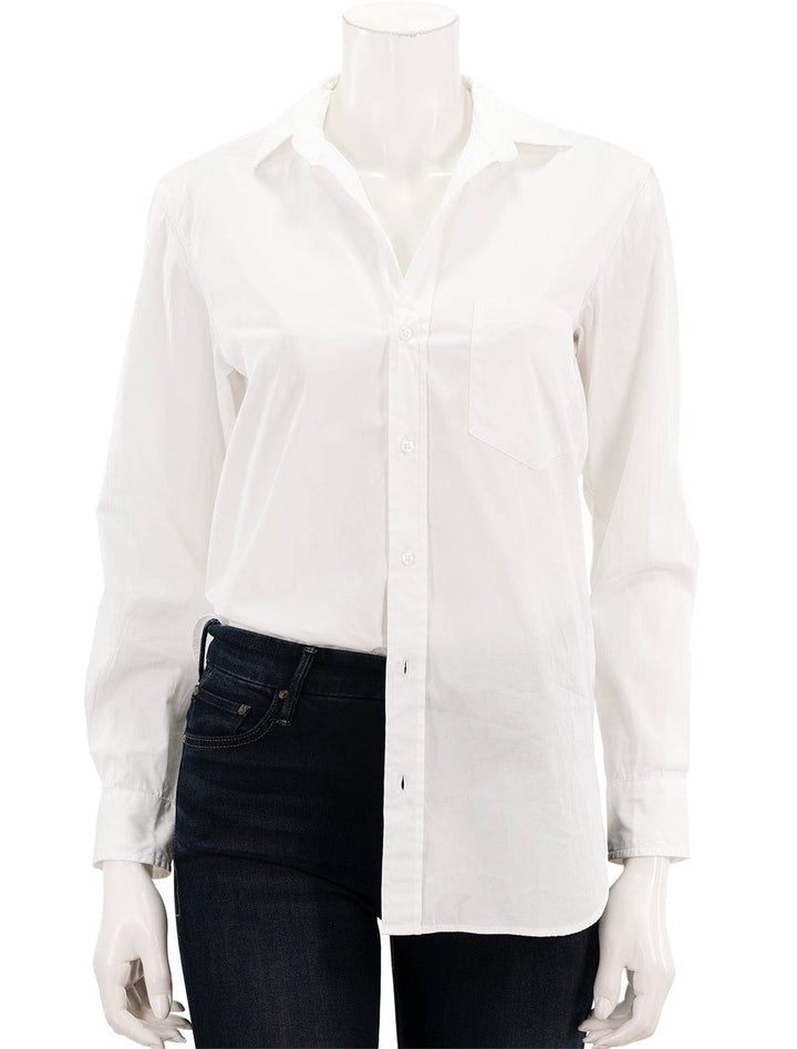 Front view of Frank & Eileen's joedy shirt in white superluxe italian cotton.