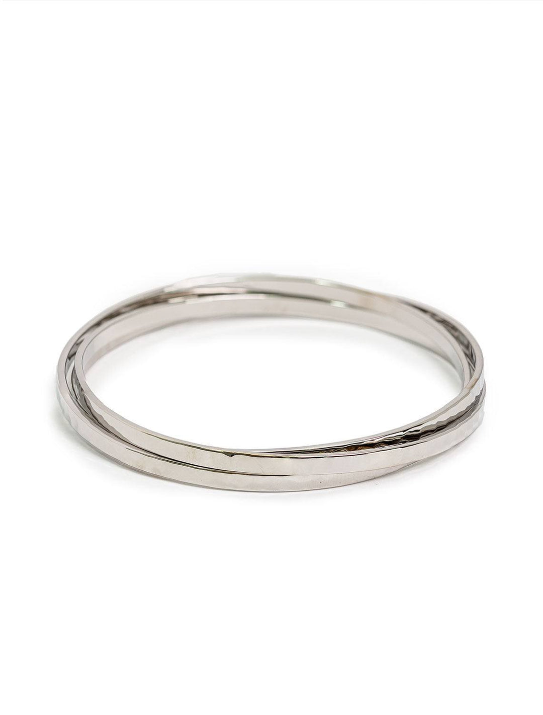 front view of medium hammered bangle set in silver