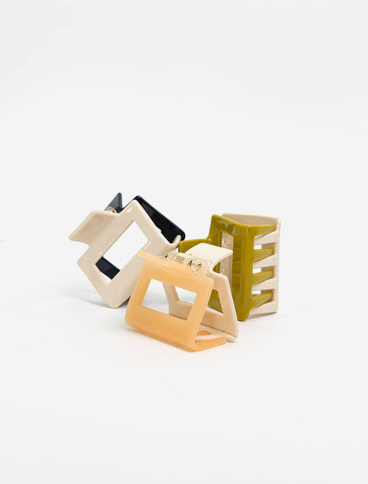 Front view of three clips in multiple colors.