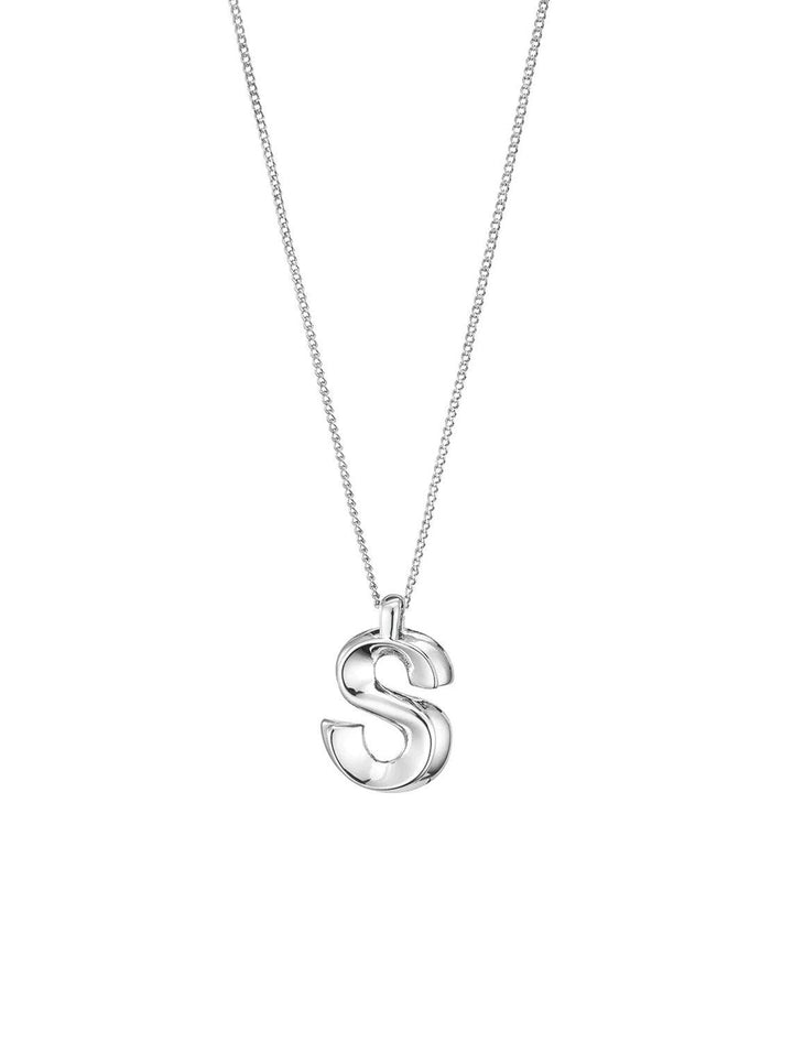 front view of monogram necklace in silver | S