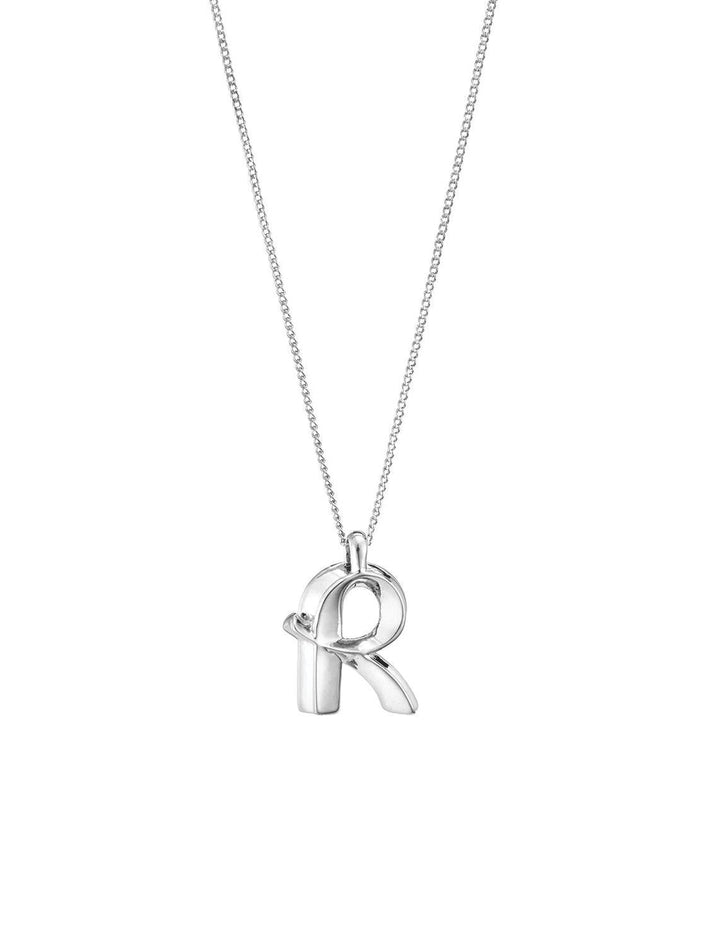 front view of monogram necklace in silver | R