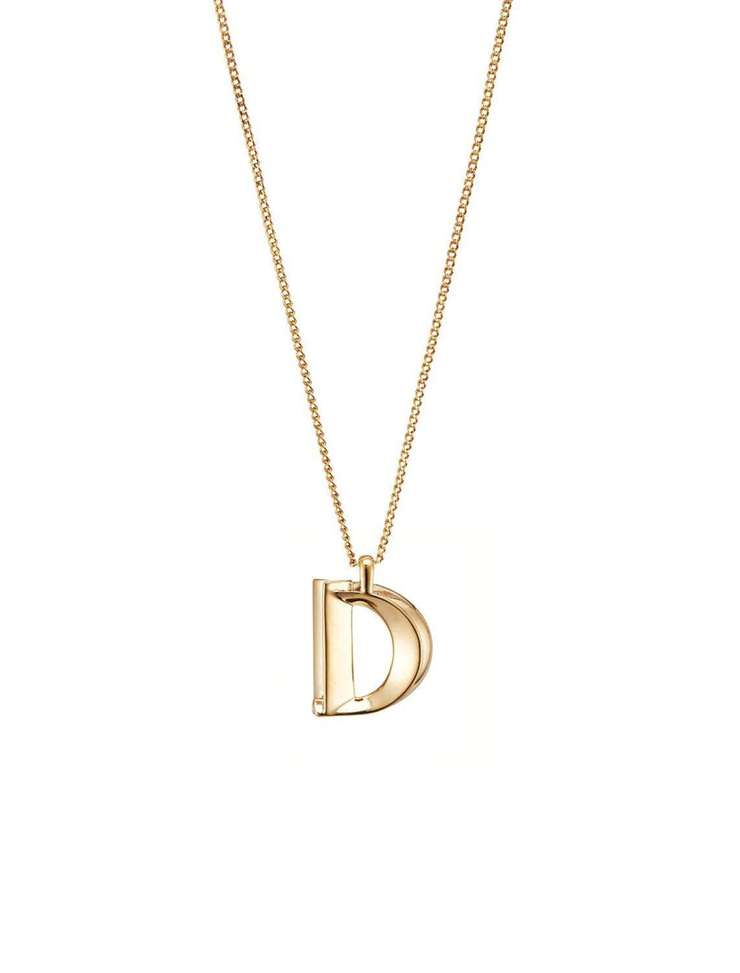 front view of monogram necklace in gold | D