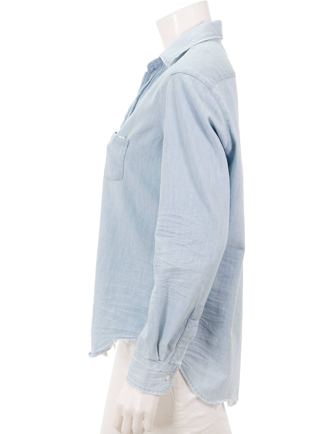 side view of eileen in classic blue tattered wash