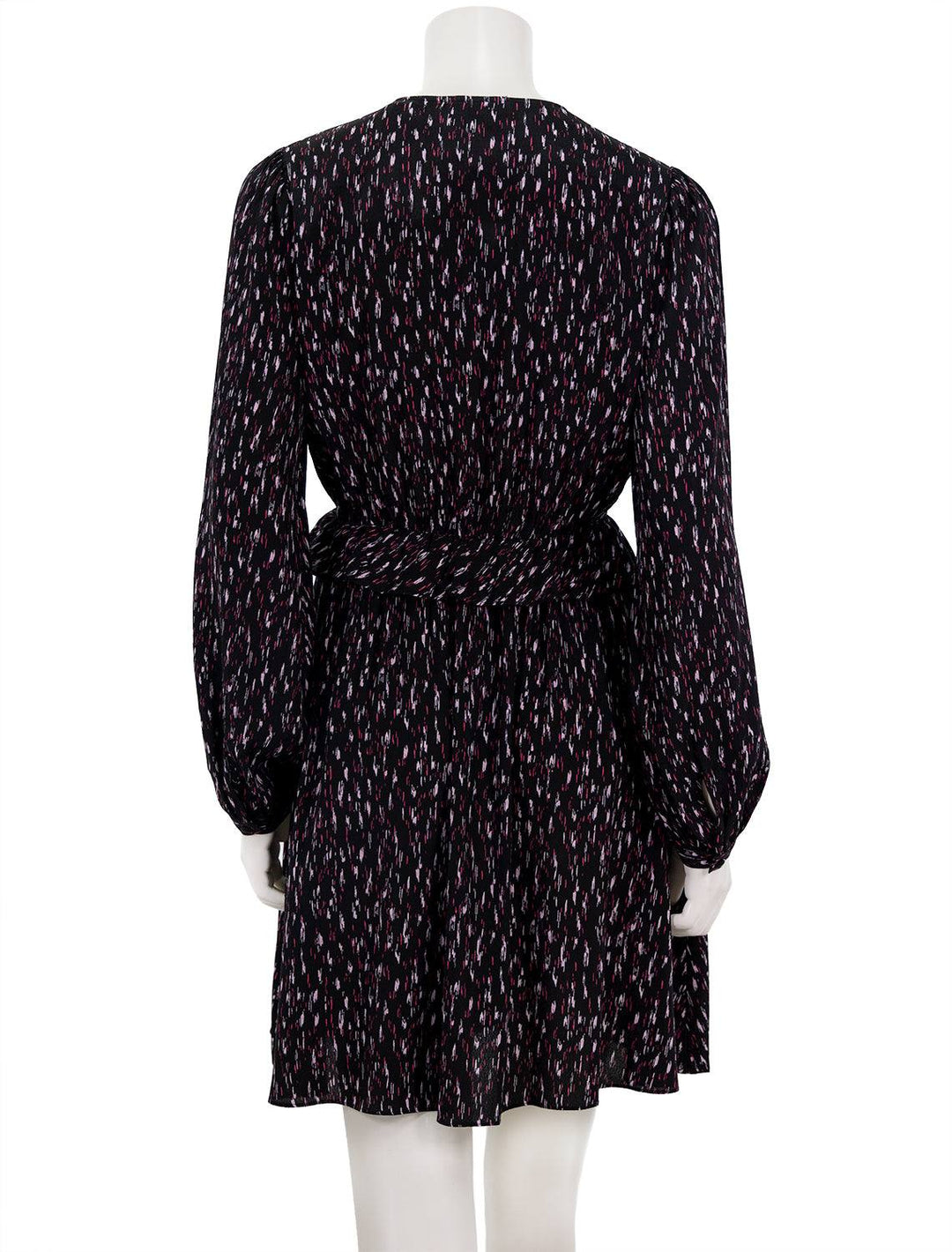 Back view of Scotch & Soda's Wrapped Short Dress in Ikat Raisin Print.