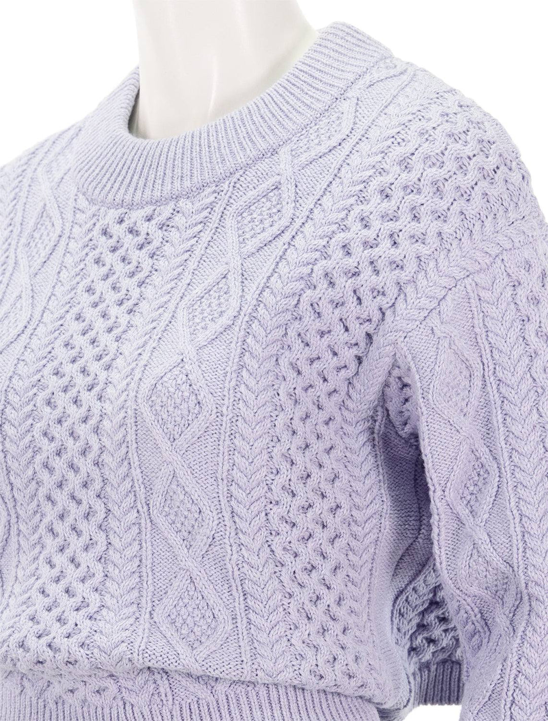 Close-up view of Rails' amy sweater in lavender.