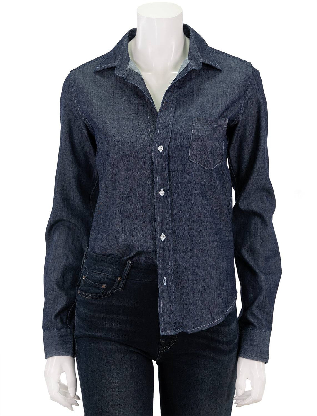 Front view of Frank & Eileen's barry shirt in raw rinse denim.