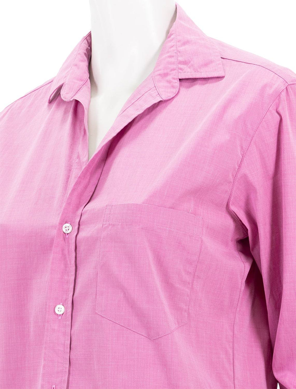 Close-up view of Frank & Eileen's joedy shirt in magenta end on end.