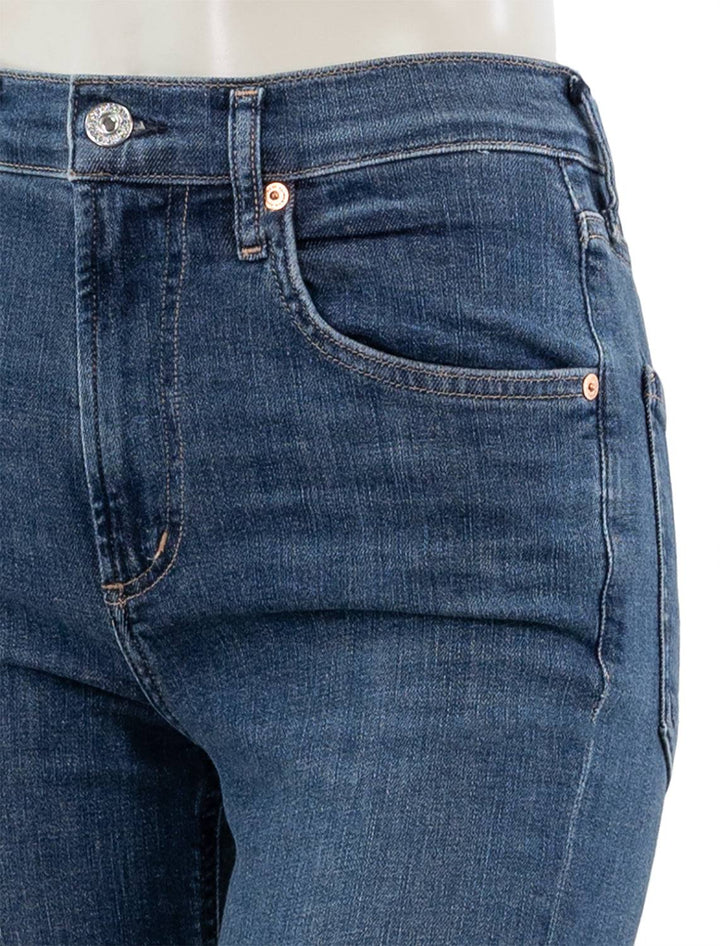 Close-up view of Citizen of Humanity's Isola Cropped Boot in Undercurrent.