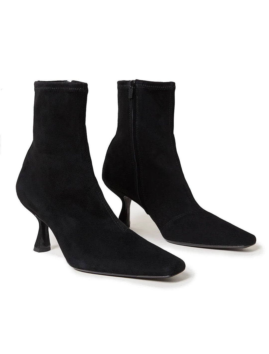 Front angle view of the pair of Loeffler Randall's thandy boot in black.