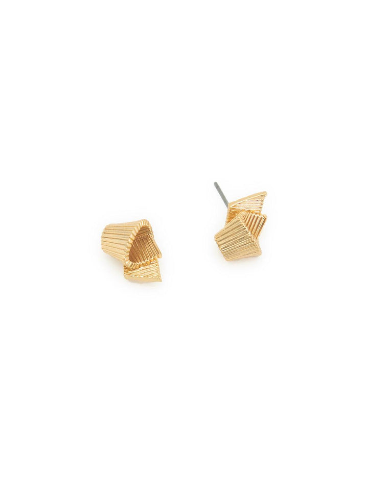 Front view of Clare V.'s ribbon studs in vintage gold.