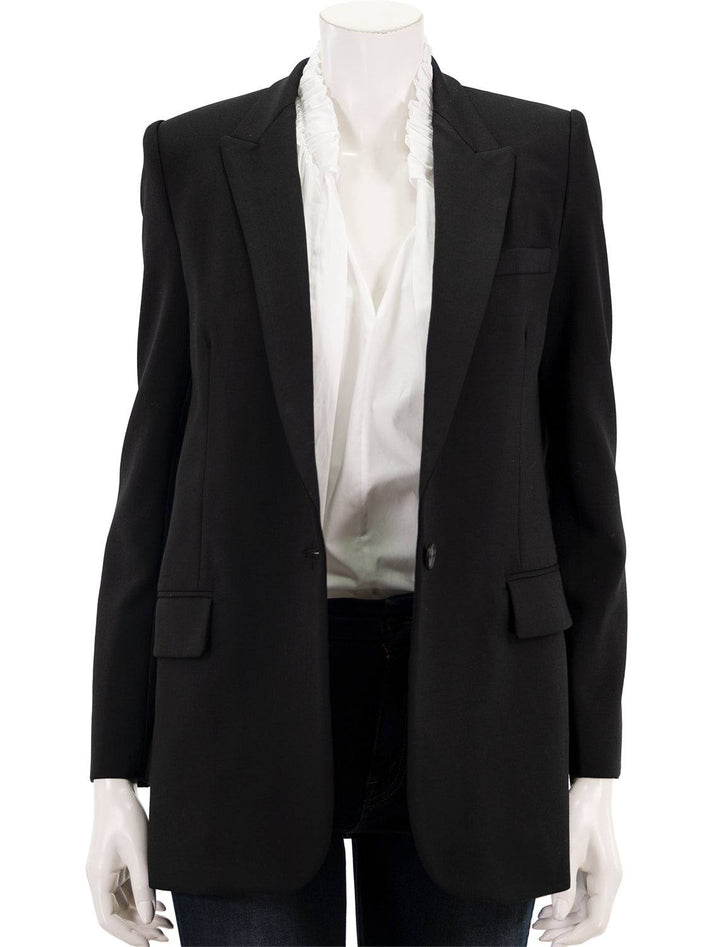 Front view of Nili Lotan's diane blazer in black, unbuttoned.