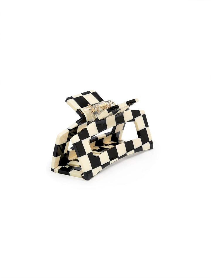 black and white checkered hair claw